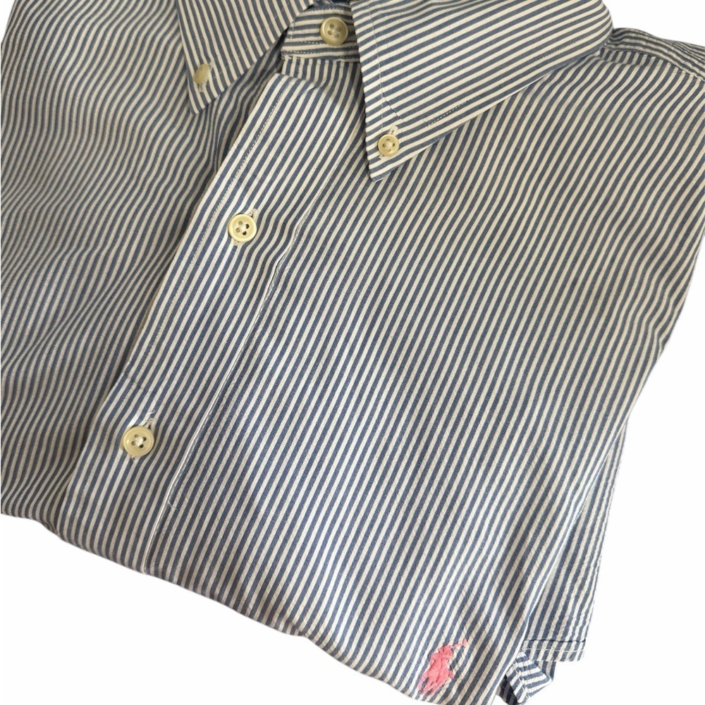 Ralph Lauren Blue and White Narrow Stripe Button-Down Shirt